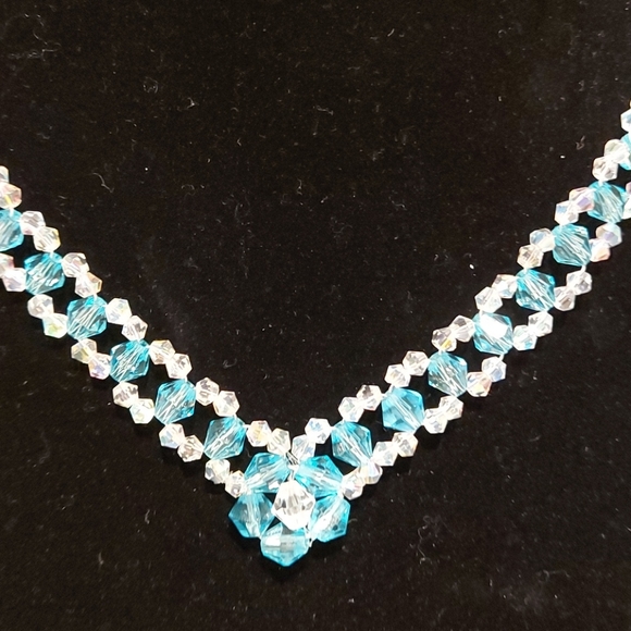Hand made Sky Blue and Clear Crystal Necklace - Picture 4 of 8